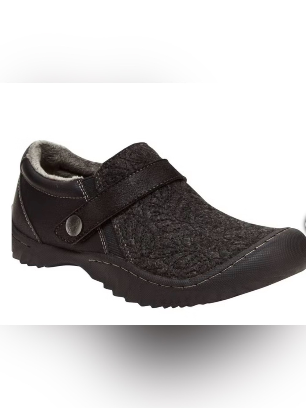 JSport by Jambu Black Textured Slip-On Clog Mule with Snap Strap